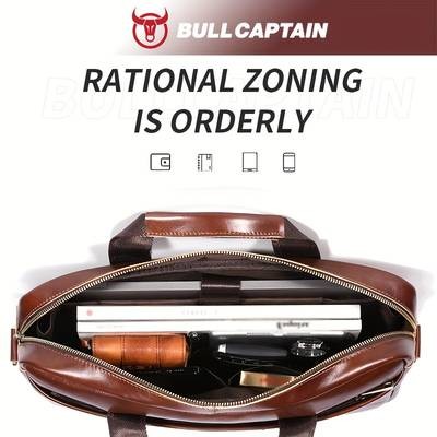 BULLCAPTAIN Mens Genuine Leather Tote Bag Large Capacity, Multi-Functional Briefcase for Business & Travel