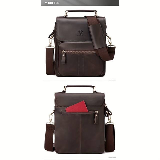 Mens Vintage Business Messenger Bag Durable Cowhide-Like Texture, Golden-Tone Hardware, Stylish & Compact for Daily Commute & Travel