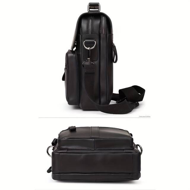 Mens Vintage Business Messenger Bag Durable Cowhide-Like Texture, Golden-Tone Hardware, Stylish & Compact for Daily Commute & Travel