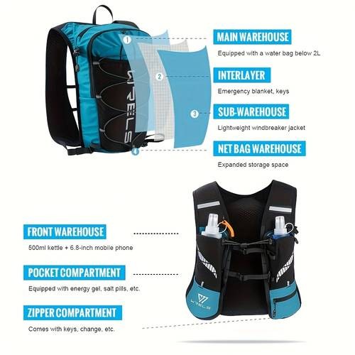WRELS Lightweight 8L Hydration Vest Backpack  Large Capacity for Hiking, Climbing, Cycling, and Running