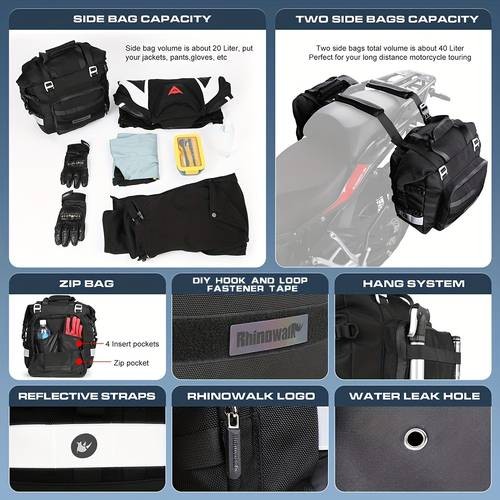 Rhinowalk 20L Motorcycle Saddle Bag Quick-Release Detachable Storage for Travel & Riding Accessories