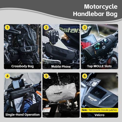Rhinowalk Motorcycle Handlebar Bag 2L  Heavy-Duty Molle System with Adjustable Strap for Tools & Essentials