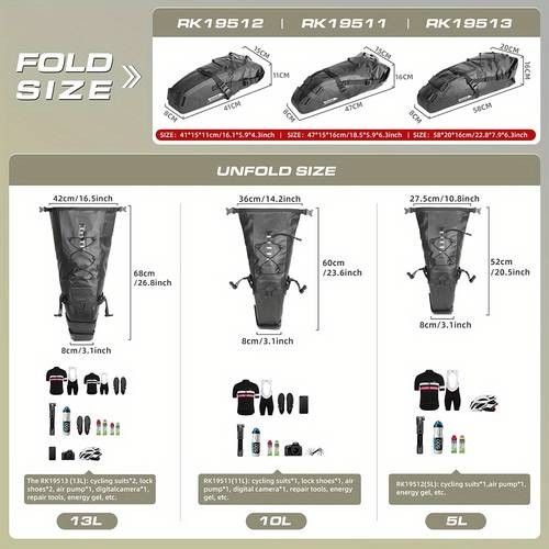 Rhinowalk Large Capacity Bicycle Saddle Bag  5L-10L-13L Tail Bag with Reflective Straps & Adjustable Mounting Points