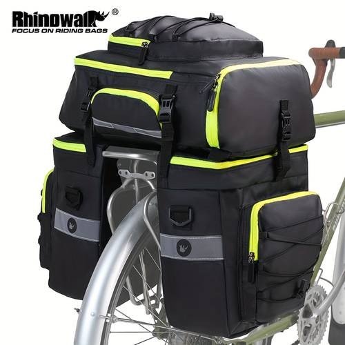 Rhinowalk 65L Large Capacity 3-in-1 Bicycle Pannier Bag  Adjustable Straps, Multiple Compartments, and Side Pouch for Bikepacking & Commuting