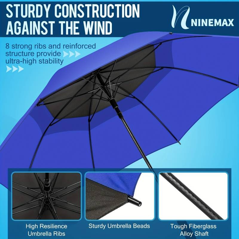 NINEMAX Oversized Double-Layer Golf Umbrella 157.48cm Automatic Open, 8-Rib Glass Fiber Frame, Double Canopy Vented Design