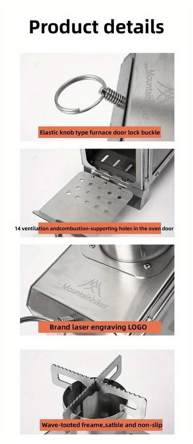 Mountainhiker Portable Wood Firewood Square Stove Stainless Steel Wood Burning Stove for Camping, Hiking & Outdoor Adventures