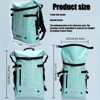 30L Large Capacity Waterproof Backpack Blue Carbon Fiber Pattern, Dry/Wet Separation for Travel, Sports, Beach, Swimming, Hiking & Diving