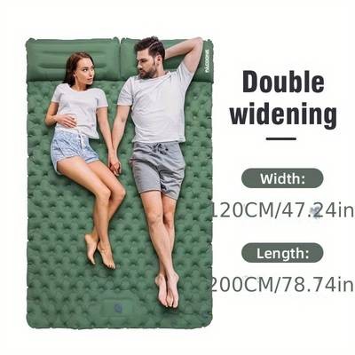PACOONE Double Sleeping Pad Camping Mattress Extra Thick Queen Tent Mattress for 2 People with Foot Pump