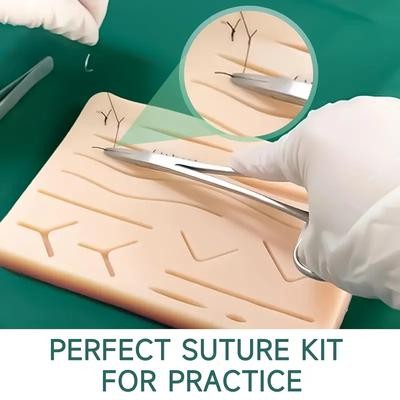 HOMEFISH Complete Suture Practice Kit for Dental Training  11pcs with Large Silicone Pad, Pre-Cut Wounds, Suture Tools, and Durable Red Case