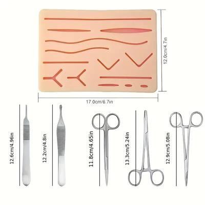 HOMEFISH Complete Suture Practice Kit for Dental Training  11pcs with Large Silicone Pad, Pre-Cut Wounds, Suture Tools, and Durable Red Case