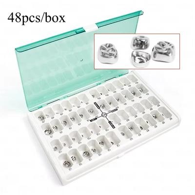 48pcs/Box of Dental Pre-Formed Metal Crowns  Stainless Steel Temporary Dental Crowns for Protection & Repair