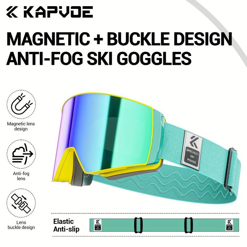 KAPVOE Photochromic Skiing Glasses Magnetic HD Lenses, TPU Frame, Ideal for Alpine Skiing & Snowboarding