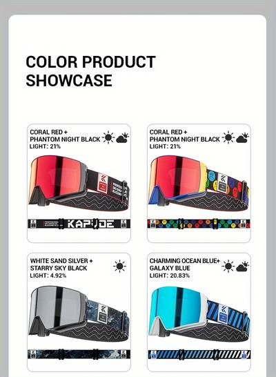 KAPVOE Photochromic Skiing Glasses Magnetic HD Lenses, TPU Frame, Ideal for Alpine Skiing & Snowboarding