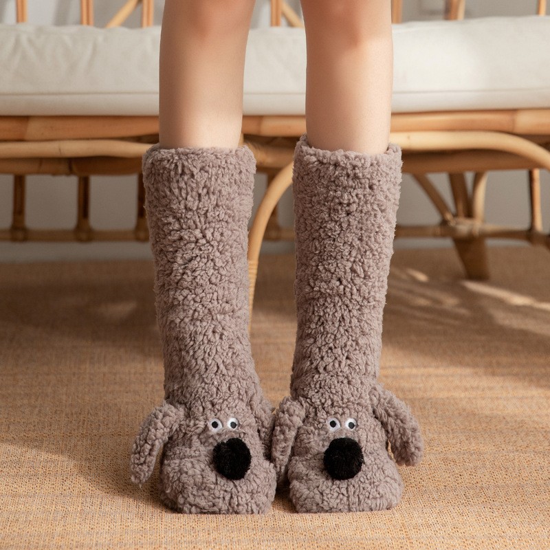 Cute Cartoon Dog Floor Socks Cozy, Non-Slip Winter Warmth