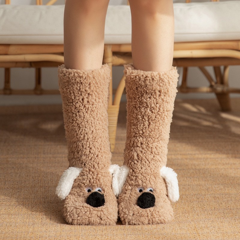Cute Cartoon Dog Floor Socks Cozy, Non-Slip Winter Warmth