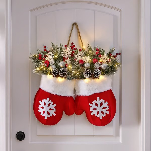 Christmas Garland  Creative Glove Shaped Simulated Flower Wreath for Festive Decor