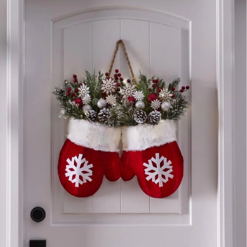 Christmas Garland  Creative Glove Shaped Simulated Flower Wreath for Festive Decor