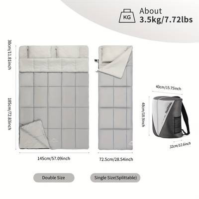 NATUREHIKE Dual Person Sleeping Bag with Pillow Rectangular Down Insulated Sleeping Bag for Couples