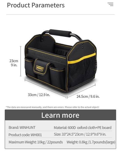 WINHUNT Electrician Tool Bag  Strong, Durable Canvas Bag for Maintenance & Carpentry