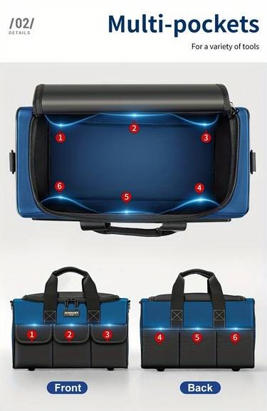 WINHUNT Heavy Duty 12-Pocket Tool Bag  Large Capacity Tool Box Organizer with Adjustable Shoulder Strap