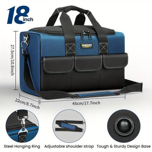 WINHUNT Heavy Duty 12-Pocket Tool Bag  Large Capacity Tool Box Organizer with Adjustable Shoulder Strap