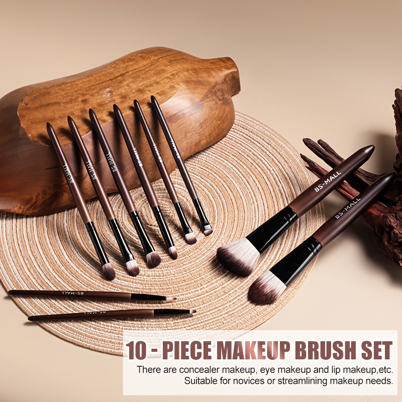 BS-MALL 10pcs Brown Makeup Brush Kit for Full Face