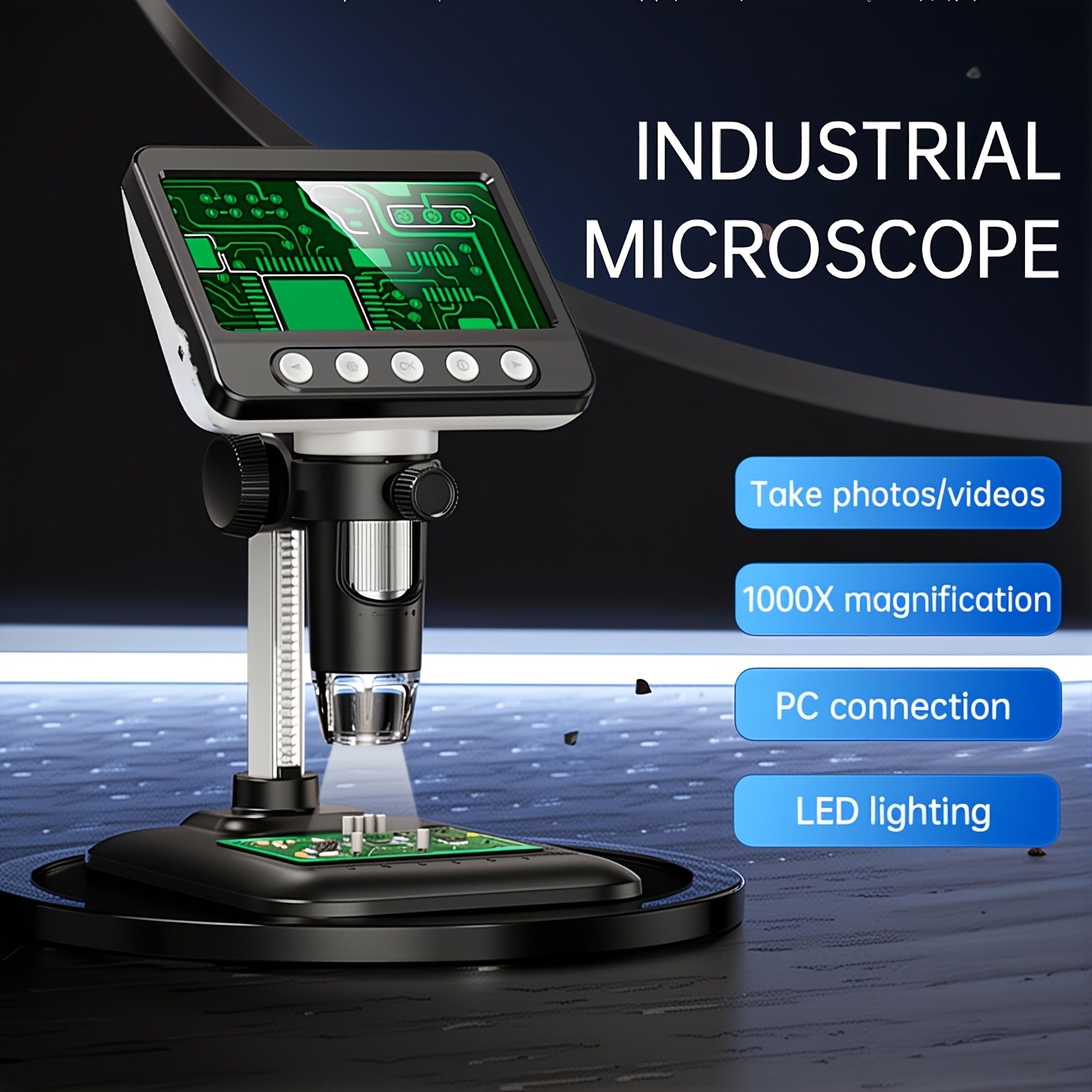 10.92cm Industrial Microscope with 1000x Magnification