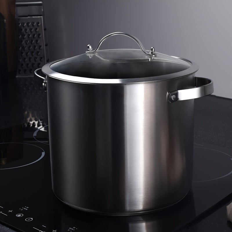 PureCook IH Stainless Steel High Pot 6/15L with Double Handle and Tempered Glass Lid
