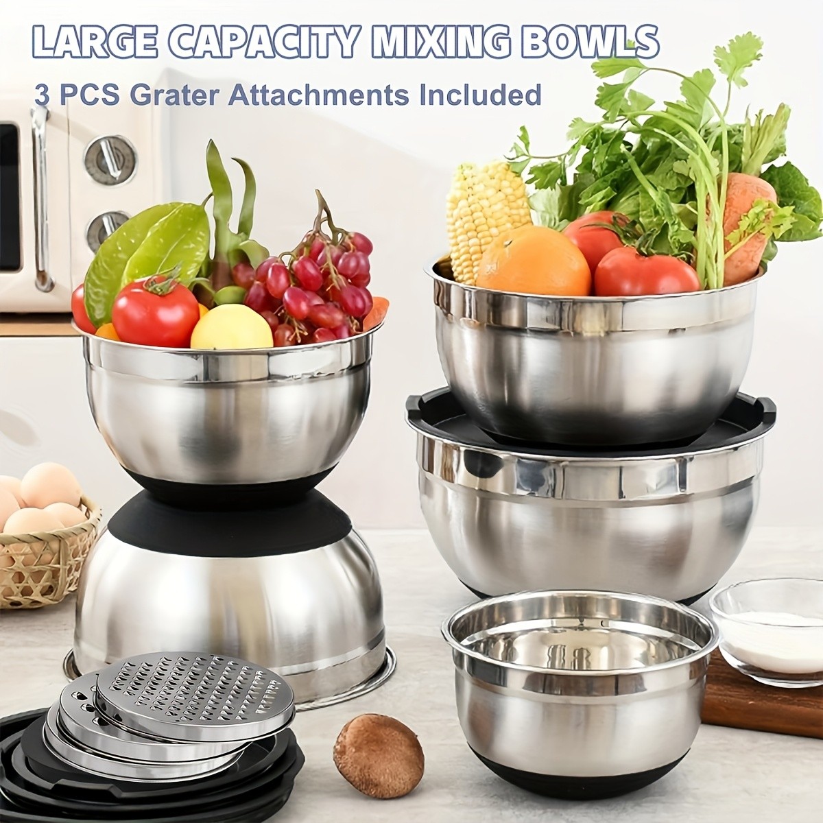 BAXCRS 5pcs Mixing Bowls Set with Lids and Graters