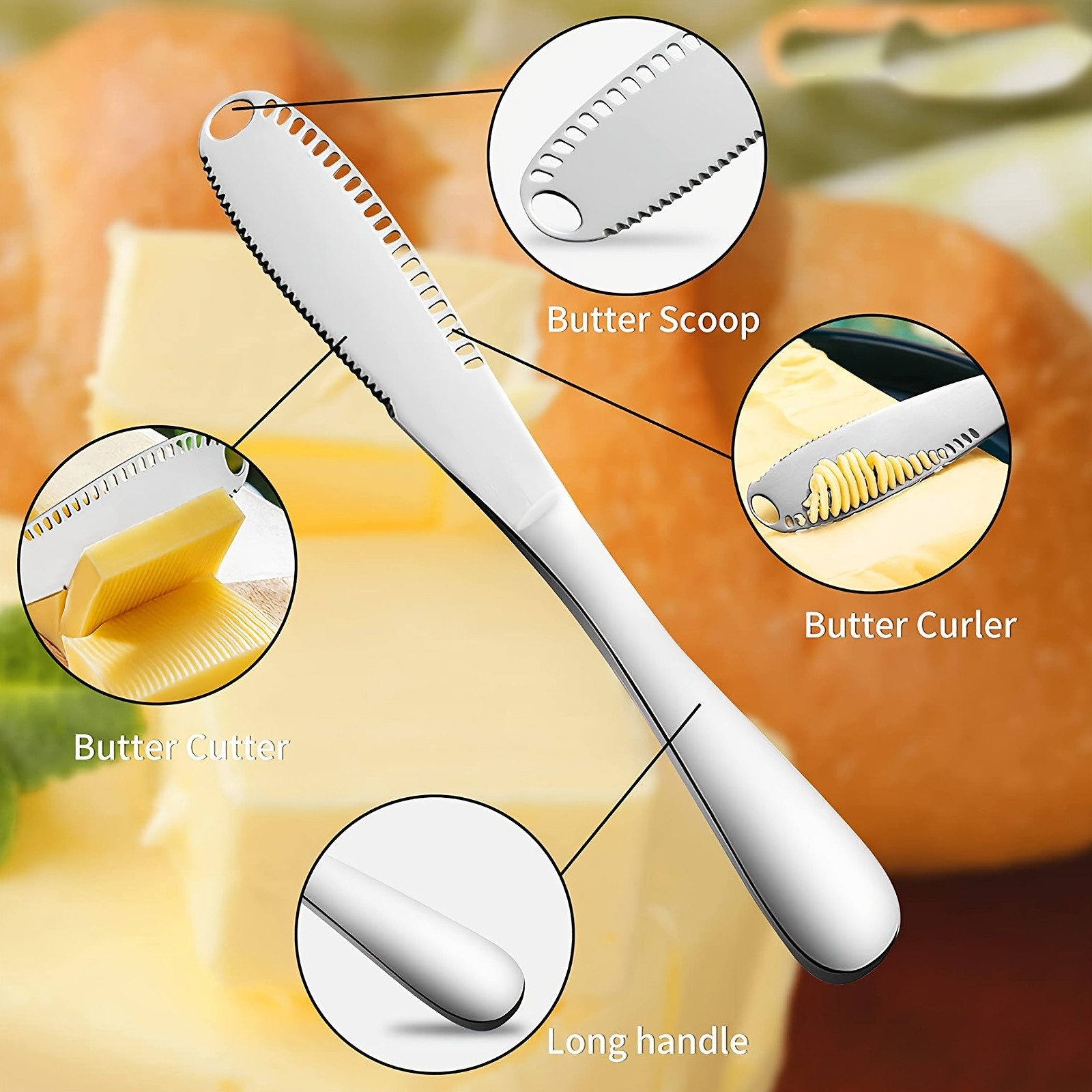 MAMSHIB Stainless Steel 3-In-1 Butter Spreader  Curler, Slicer, and Spreader with Serrated Edge