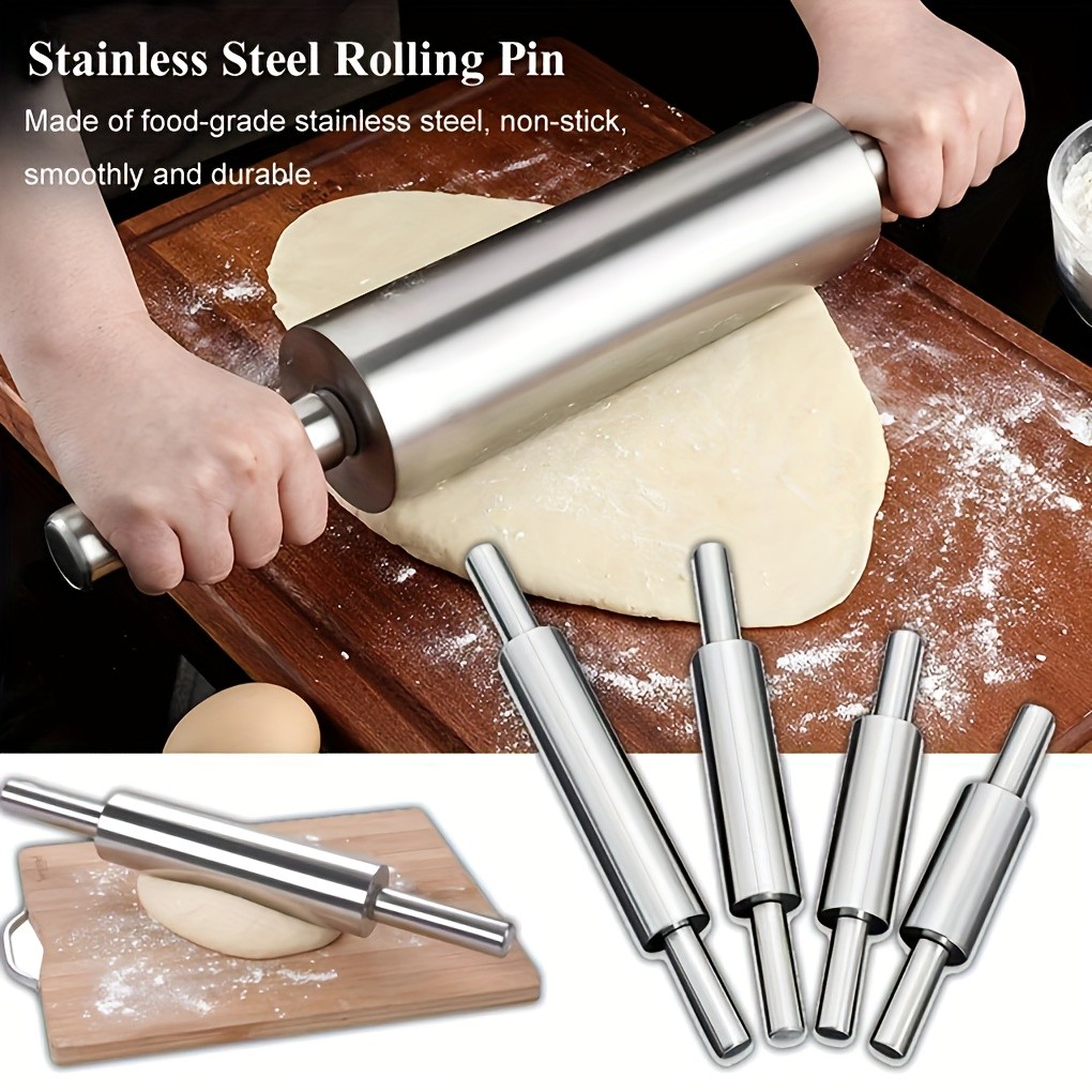 MAMSHIB Heavy Duty Stainless Steel Rolling Pin with Non-Slip Grip