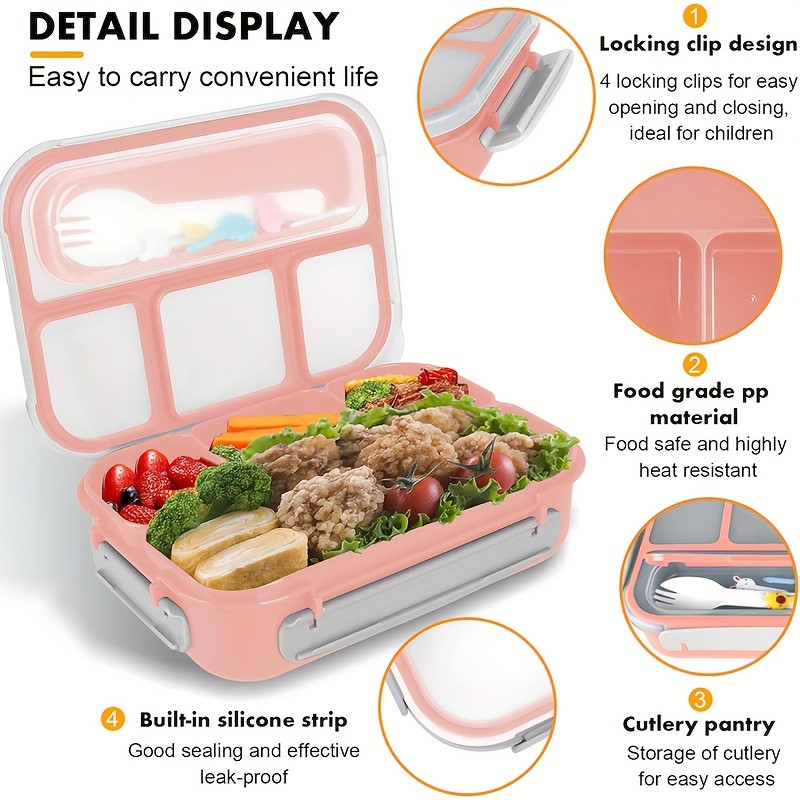 LOCSEE 1300ml Lunch Box with 4 Compartments and Food Clip