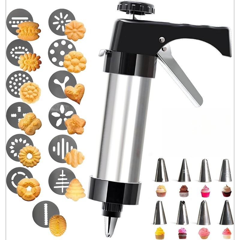 BANDESUN Cookie Press Gun with 13 Cookie Discs & 8 Icing Nozzles