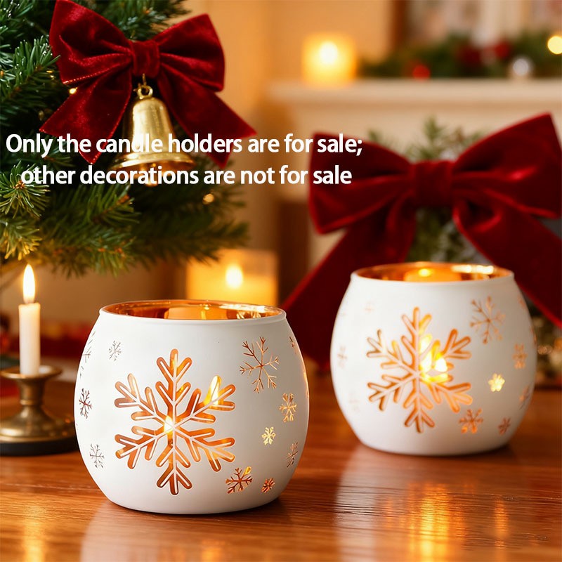 2pcs Snowflake Pattern Modern Glass Candle Holders