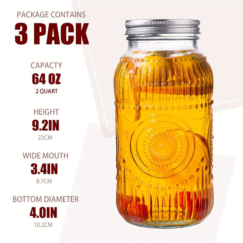 3-Pack 64oz Wide-Mouth Glass Storage Jars