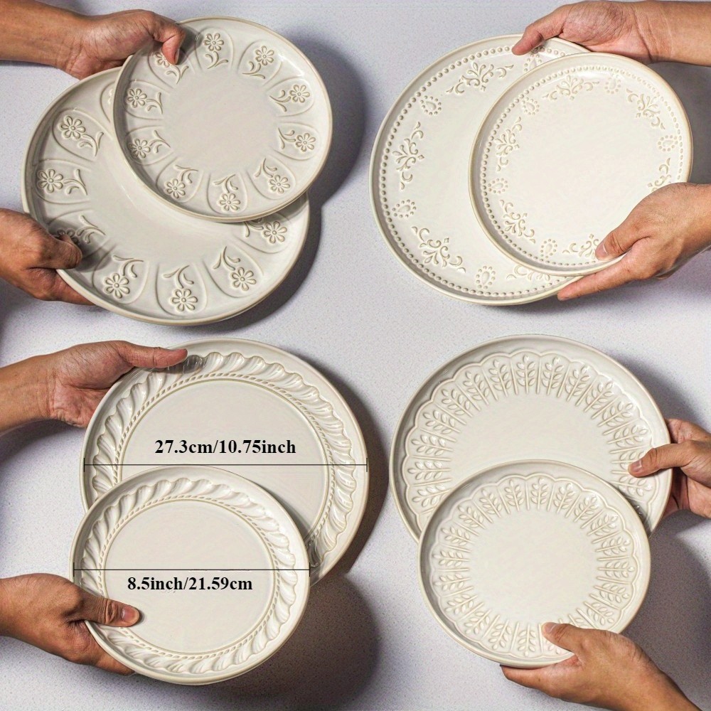 ARTENA 2pcs 21.59cm Embossed Ceramic Dinner Plates