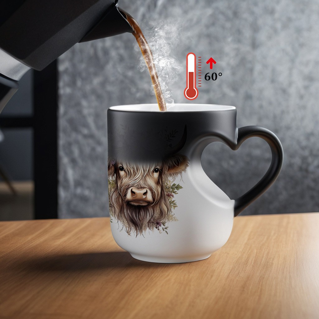 BABLOV Scottish Highland Cow Mug with Heart-Shaped Handle