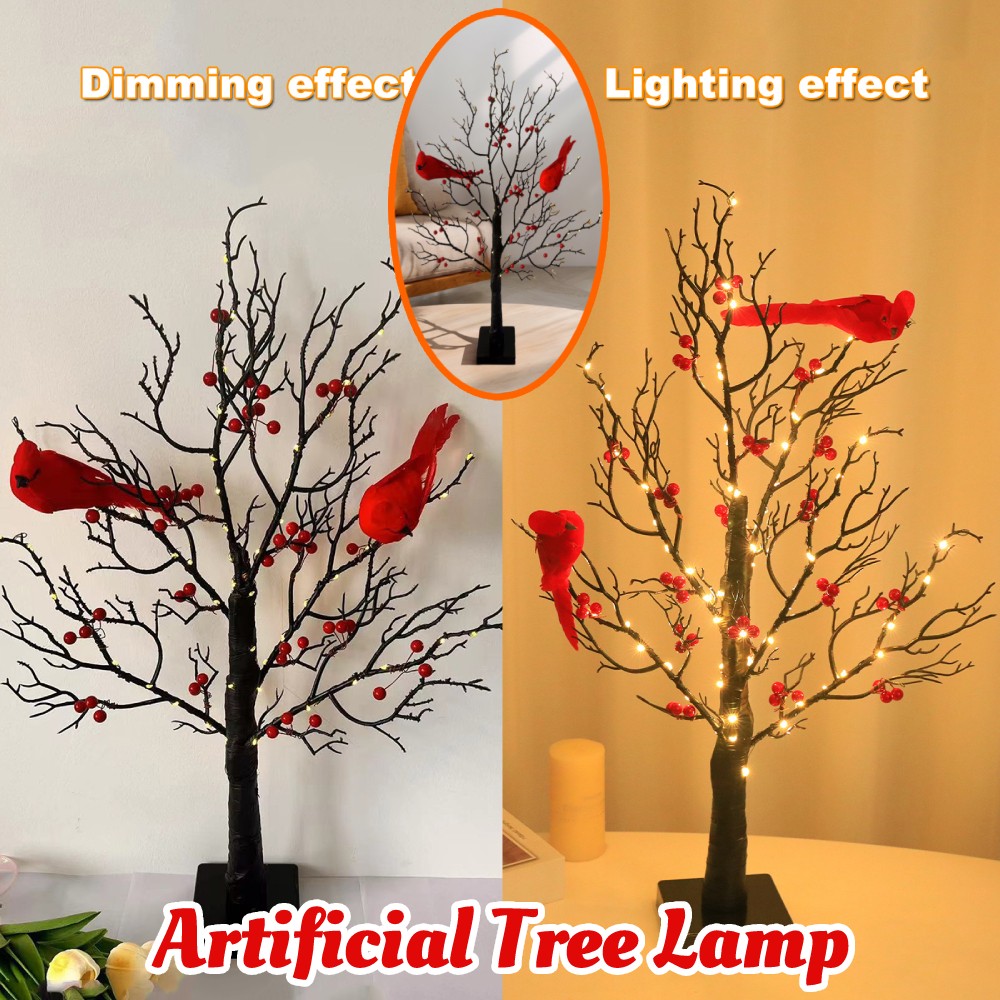 Lighted Mini Birch Tree Light with LED Cardinals