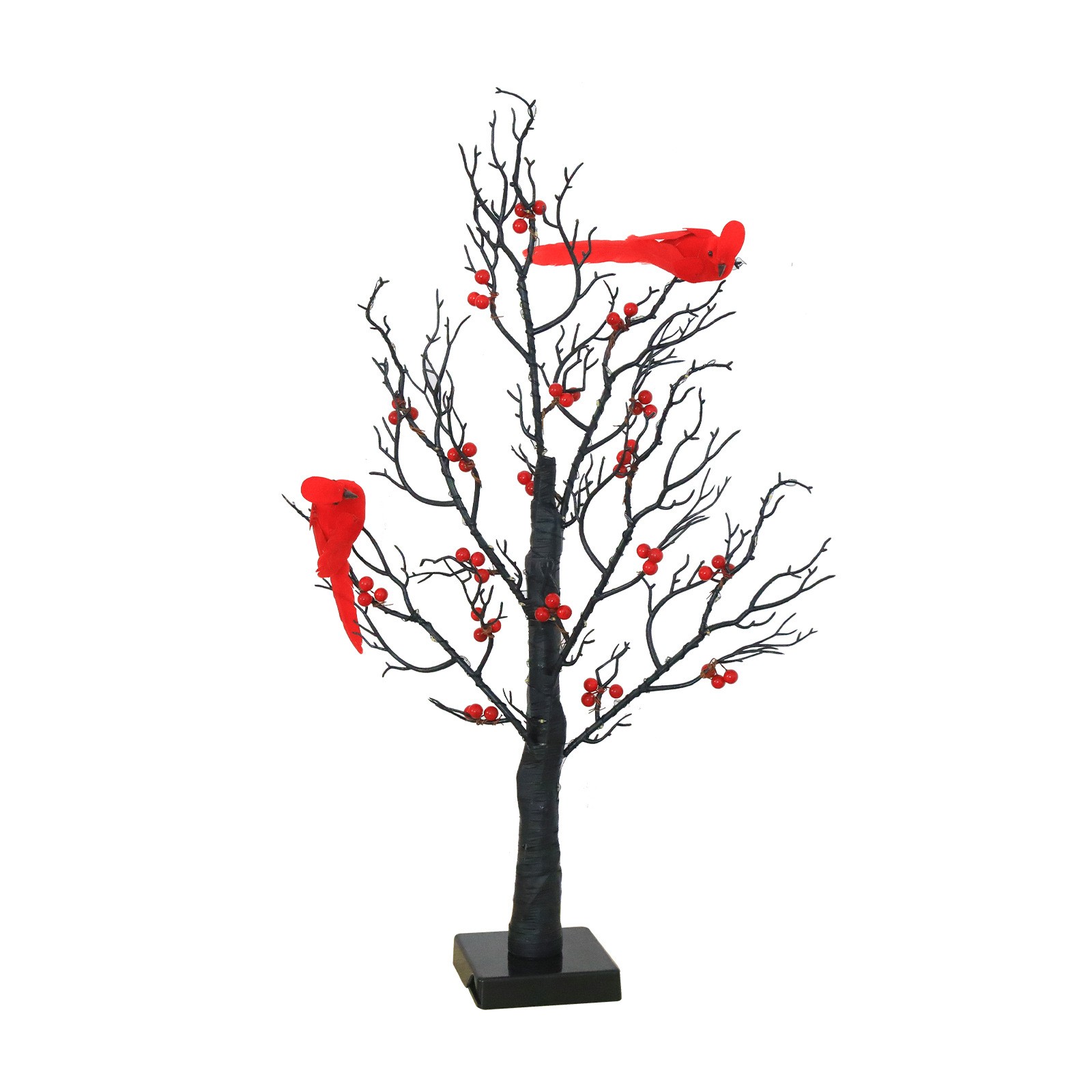 Lighted Mini Birch Tree Light with LED Cardinals