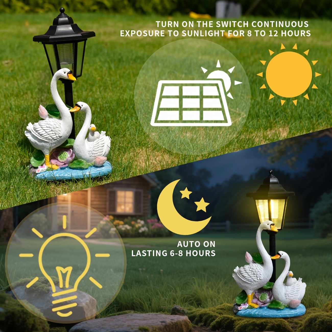 OTDECOR Solar-Powered LED Swan Family Outdoor Statue
