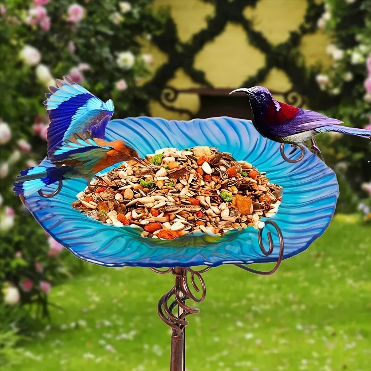 78.99cm Tall Glass Bird Bath & Feeder with Metal Stake