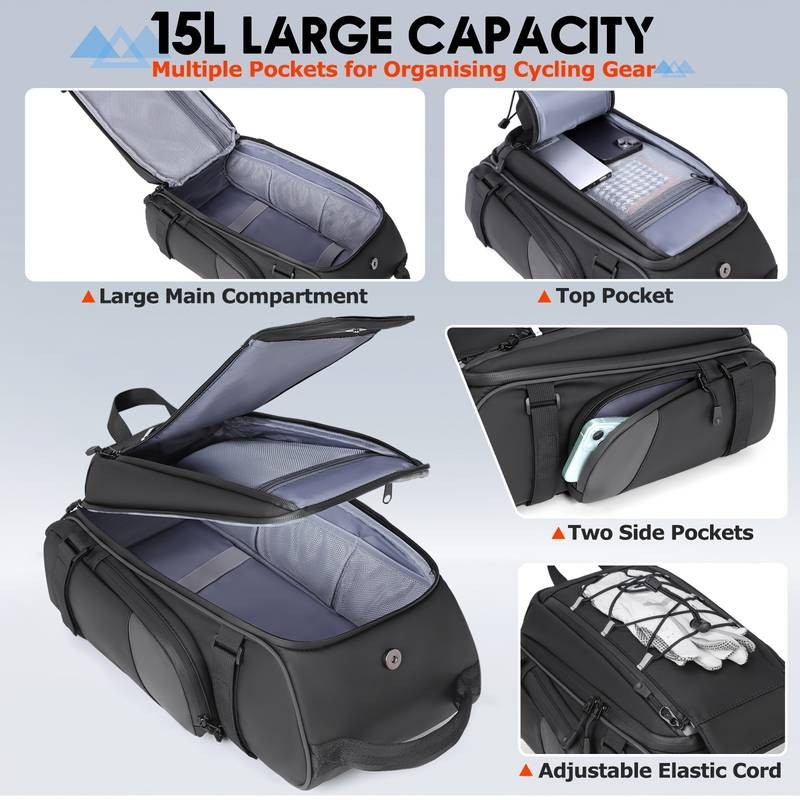 RAINSMORE Bicycle Bag 15L Rear Rack Trunk Bag for Commuting and Travel