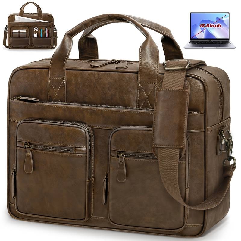 RAINSMORE Vintage Men's Messenger Bag PU Leather Laptop & Notebook Bag for Business & Travel