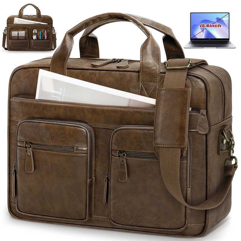 RAINSMORE Vintage Men's Messenger Bag PU Leather Laptop & Notebook Bag for Business & Travel