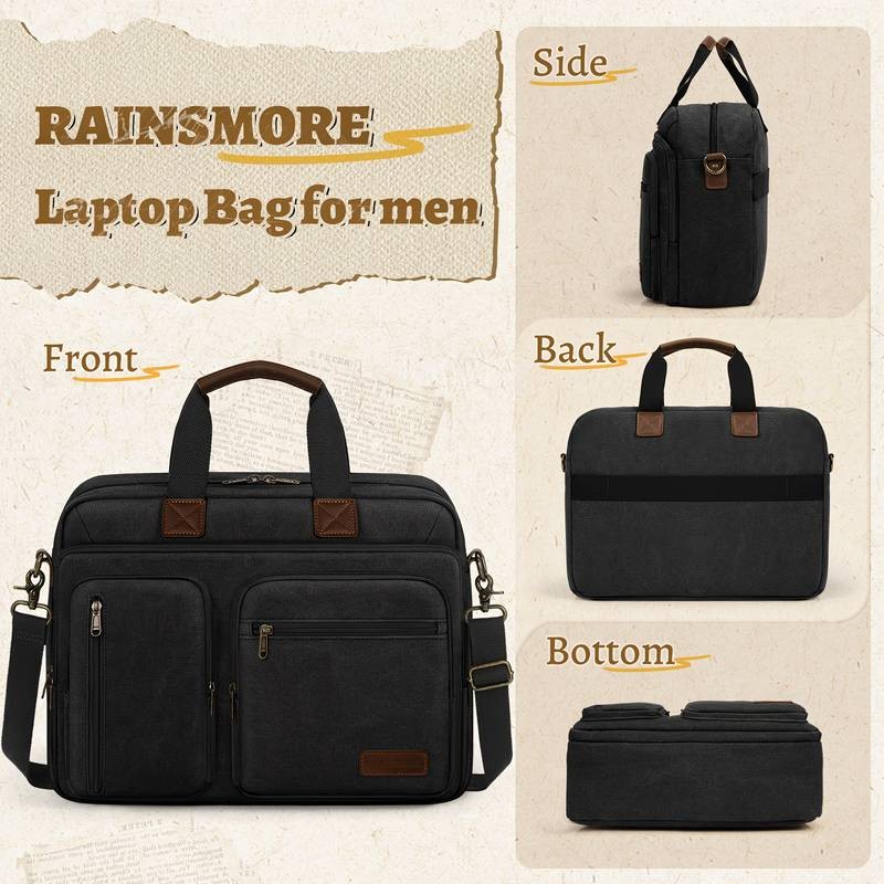 RAINSMORE Mens 15.6-inch Laptop Briefcase  Professional Business Travel Bag with Shoulder Strap