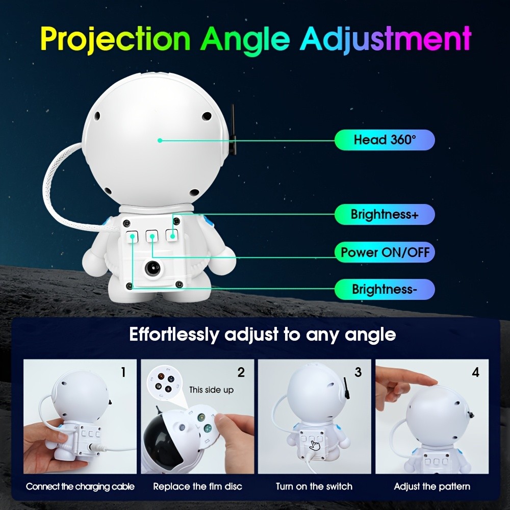 USB-Powered Astronaut Projector with Colorful Galaxy Star Night Lights