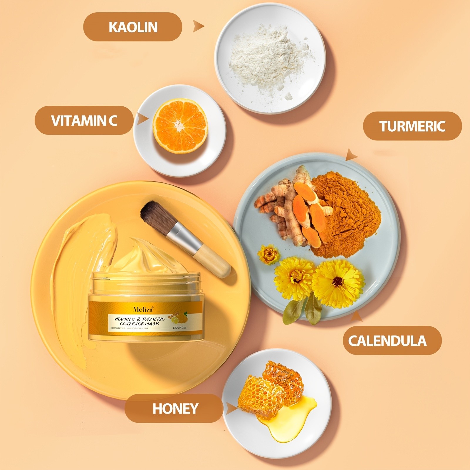 MELIZA Turmeric Vitamin C Clay Mask with Applicator Brush