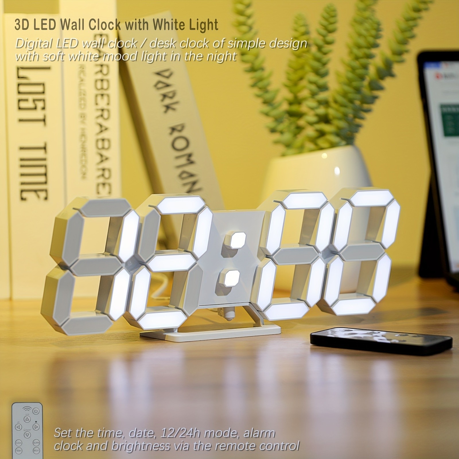 KOMUGI 24.64cm Digital LED Wall Clock with Remote Control