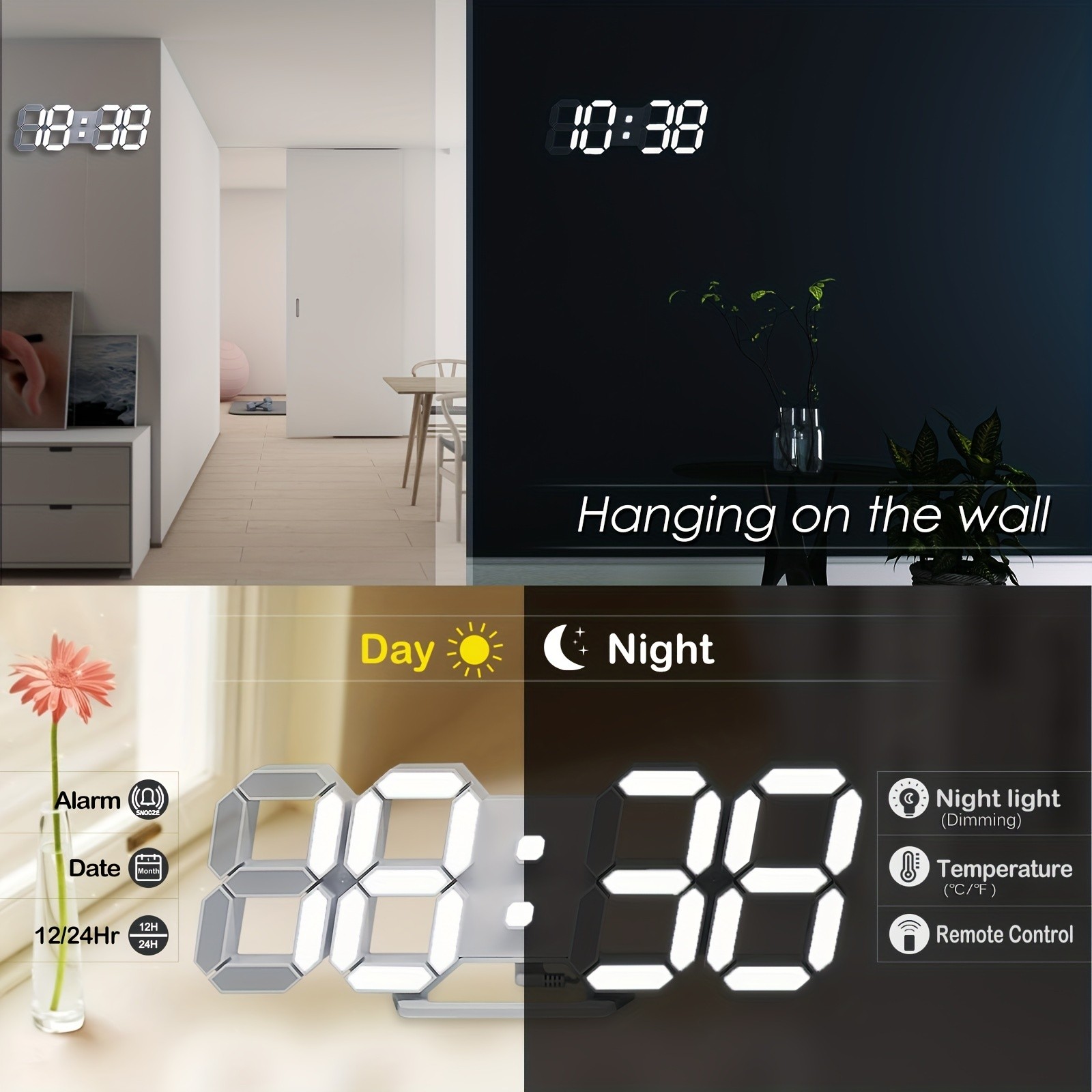 KOMUGI 24.64cm Digital LED Wall Clock with Remote Control