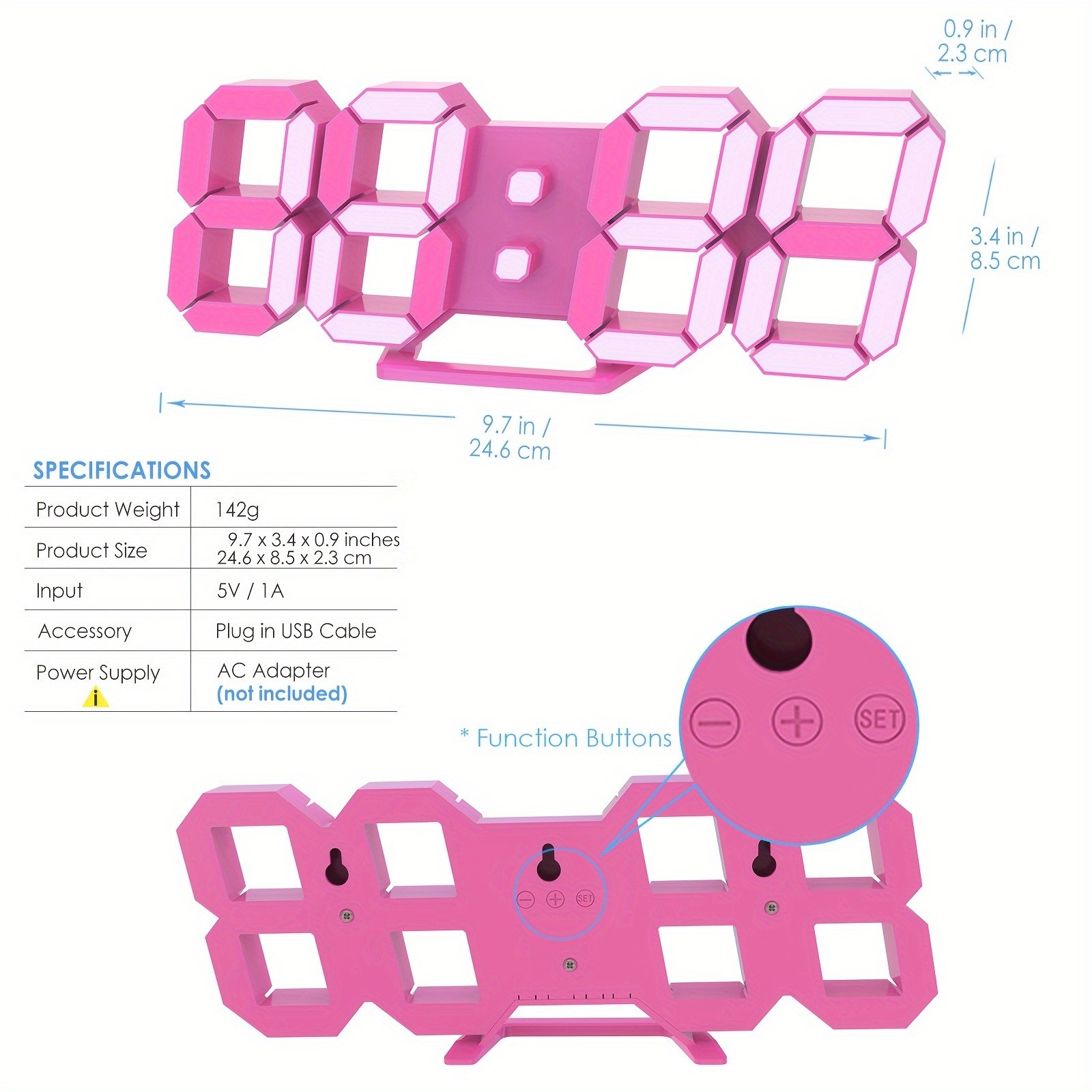 KOMUGI Pink LED Clock